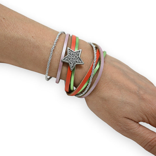 Doppelwickelarmband 3 Farben silberne Stern