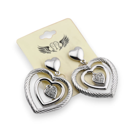 Dreifach Herz Silber Ohrringe Fantasie
