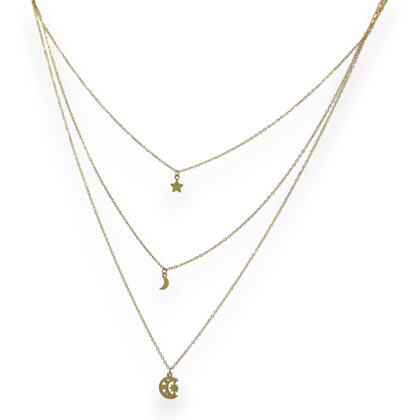 Mehrfaden-Goldstahlhalskette mit Stern und Mond