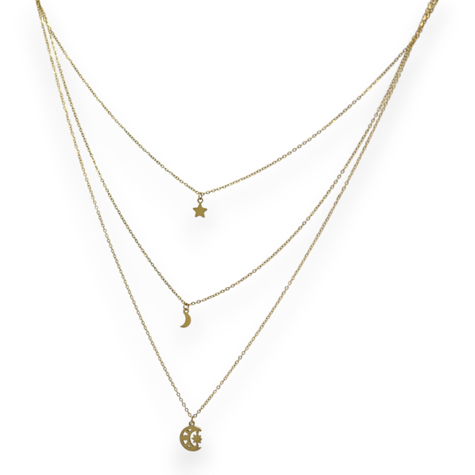 Mehrfaden-Goldstahlhalskette mit Stern und Mond