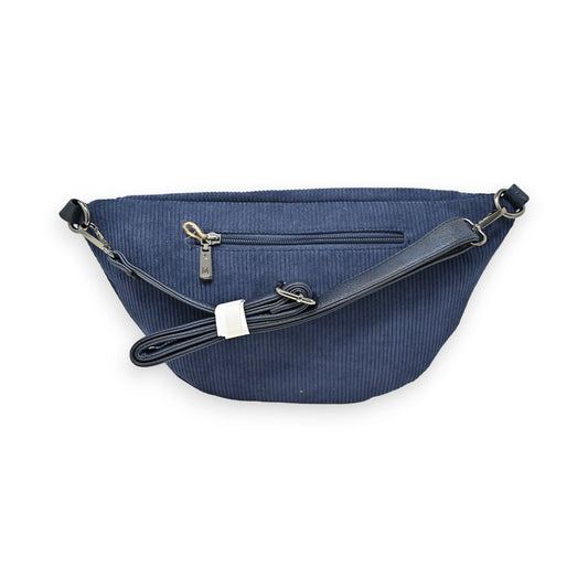 Dunkelblaue Samt-Gürteltasche mit Reißverschluss, verstellbarem Riemen und Sternanhänger, modisches Accessoire