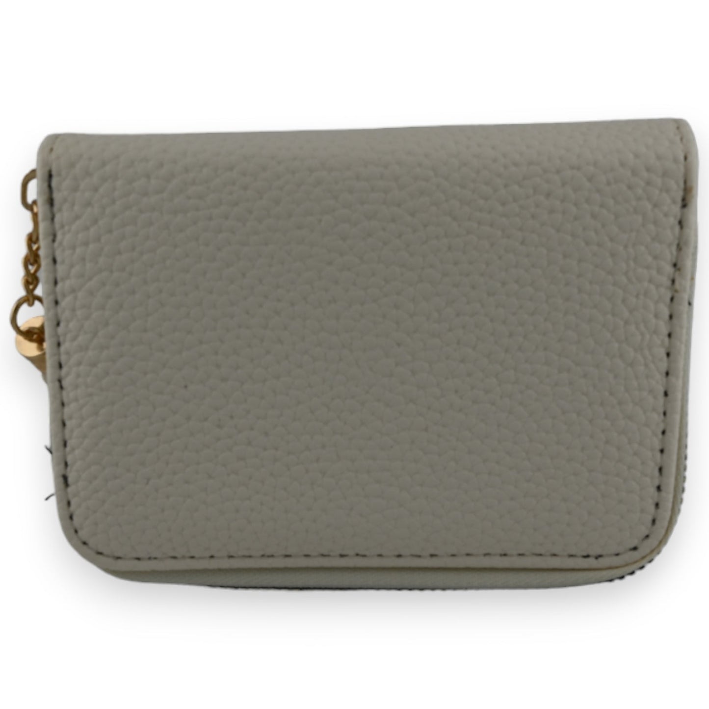 Kleine ecru-farbene Ledertasche mit strukturierter Oberfläche und goldenem Reißverschluss, ideal für Kleingeld und Karten