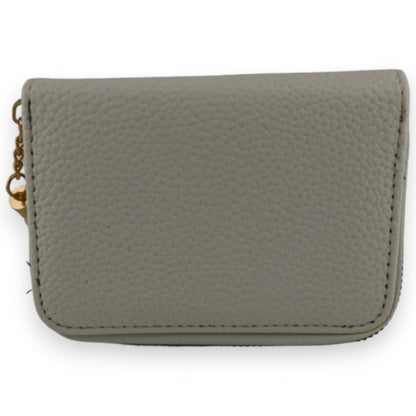 Kleine ecru-farbene Ledertasche mit strukturierter Oberfläche und goldenem Reißverschluss, ideal für Kleingeld und Karten