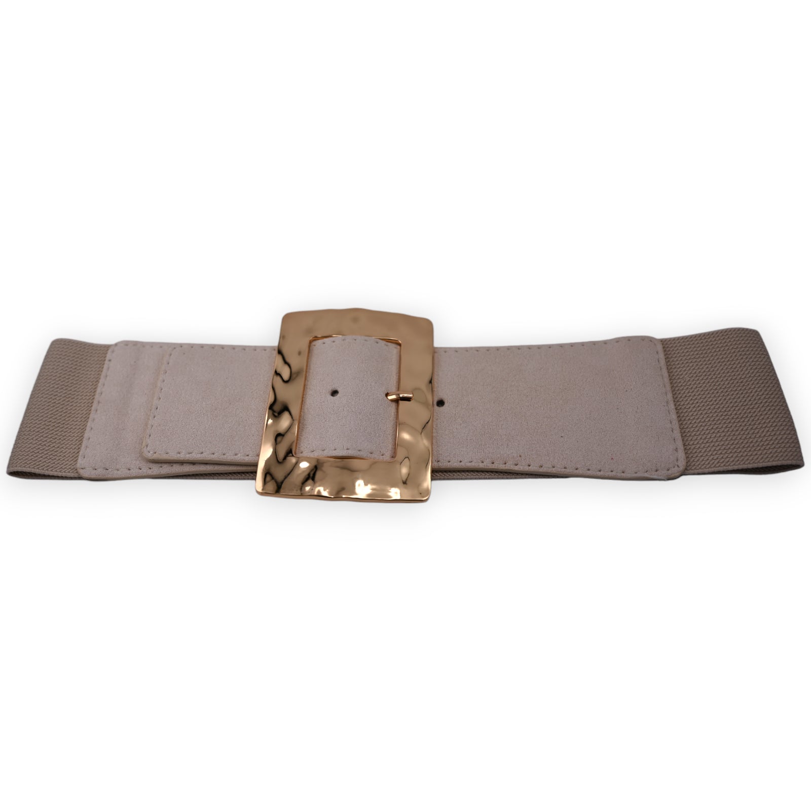 Elastischer Damengürtel in Beige mit großer goldener Schnalle, breiter Taillenstretch-Gürtel für Frauen