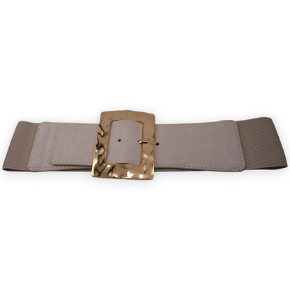 Elastischer Damengürtel in Beige mit großer goldener Schnalle, breiter Taillenstretch-Gürtel für Frauen