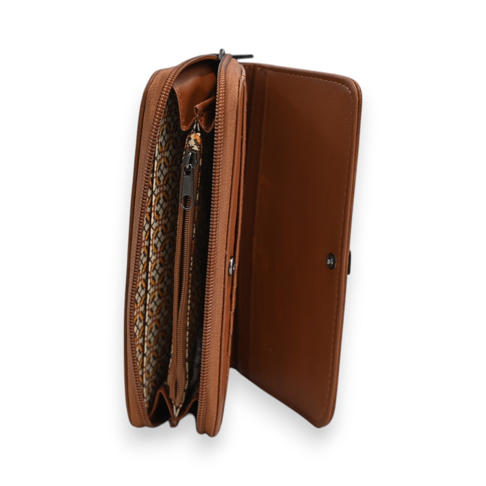 Elegante braune Leder-Brieftasche mit Reißverschluss, mehreren Fächern und strukturiertem Innenfutter