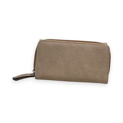 Elegante Damen-Brieftasche in Taupe mit Reißverschluss, aus hochwertigem Leder, ideal für Alltag und besondere Anlässe