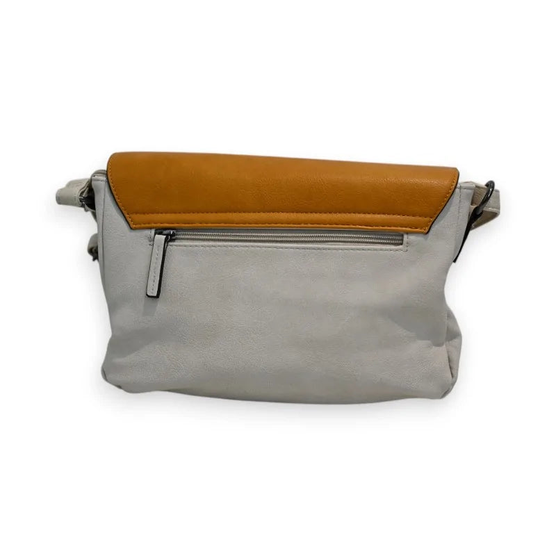 Elegante dreifarbige Umhängetasche aus grauem und orangefarbenem Leder mit Reißverschluss