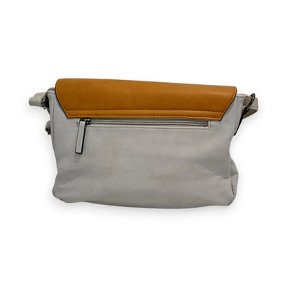 Elegante dreifarbige Umhängetasche aus grauem und orangefarbenem Leder mit Reißverschluss