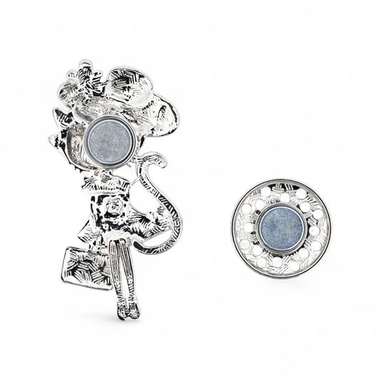 Elegante Katze großer schwarz-weißer Hut Brille - schicke Pariser Brosche