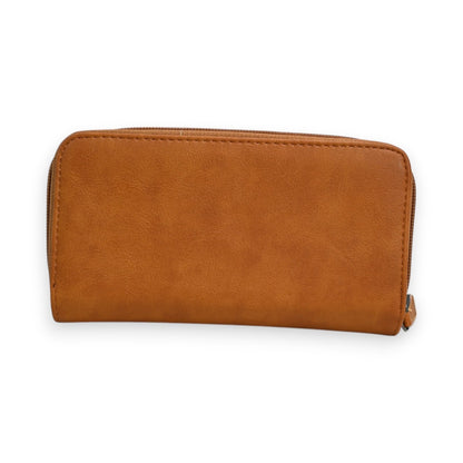 Elegante Damen-Geldbörse in Camel-Braun aus hochwertigem Leder mit Reißverschluss, klassisches Design von Mélanie Paris