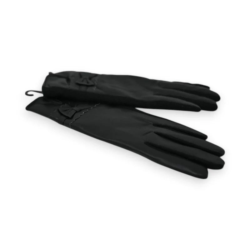 Elegante schwarze Handschuhe aus zwei Materialien, dünn und anliegend für einen raffinierten Look