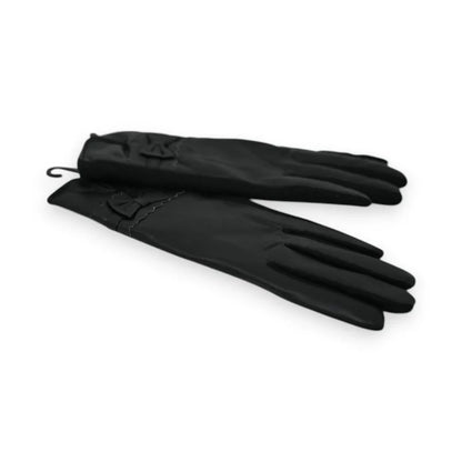 Elegante schwarze Handschuhe aus zwei Materialien, dünn und anliegend für einen raffinierten Look