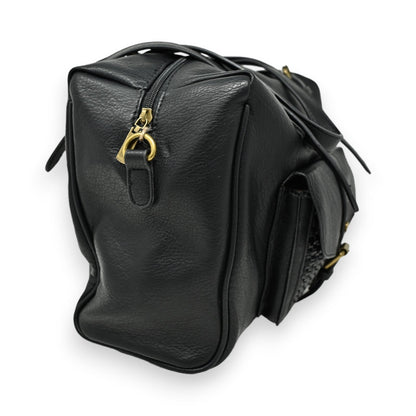 Elegante schwarze Ledertasche mit Reißverschluss und Golddetails, geräumig und stilvoll für den Alltag
