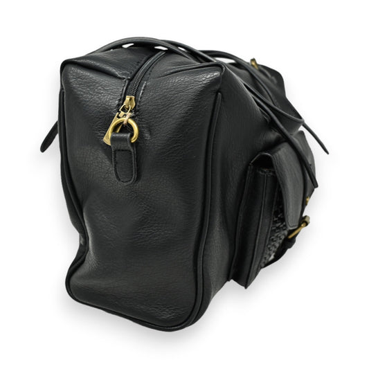 Elegante schwarze Ledertasche mit Reißverschluss und Golddetails, geräumig und stilvoll für den Alltag