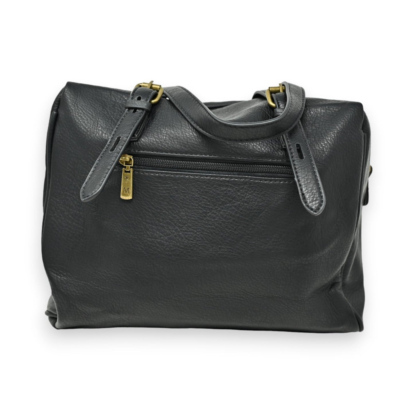 Elegante schwarze Lederhandtasche mit Reißverschluss und goldenen Details, geräumig und stilvoll für den Alltag