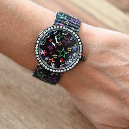 Ernest Uhr schwarz Multicolor Sterne