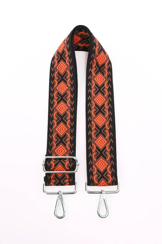 Ethnische Schultertasche in Orange und Schwarz