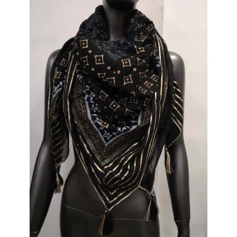 Ethnisches quadratisches Halstuch in Schwarz und Gold