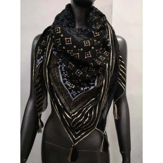 Ethnisches quadratisches Halstuch in Schwarz und Gold