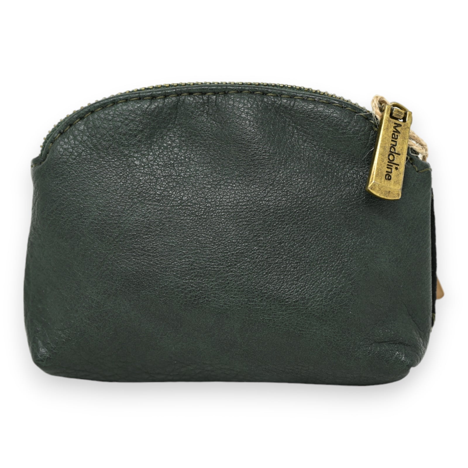 Kleine flaschengrüne Leder-Geldbörse mit Reißverschluss und goldfarbenem Mandarina Duck Anhänger