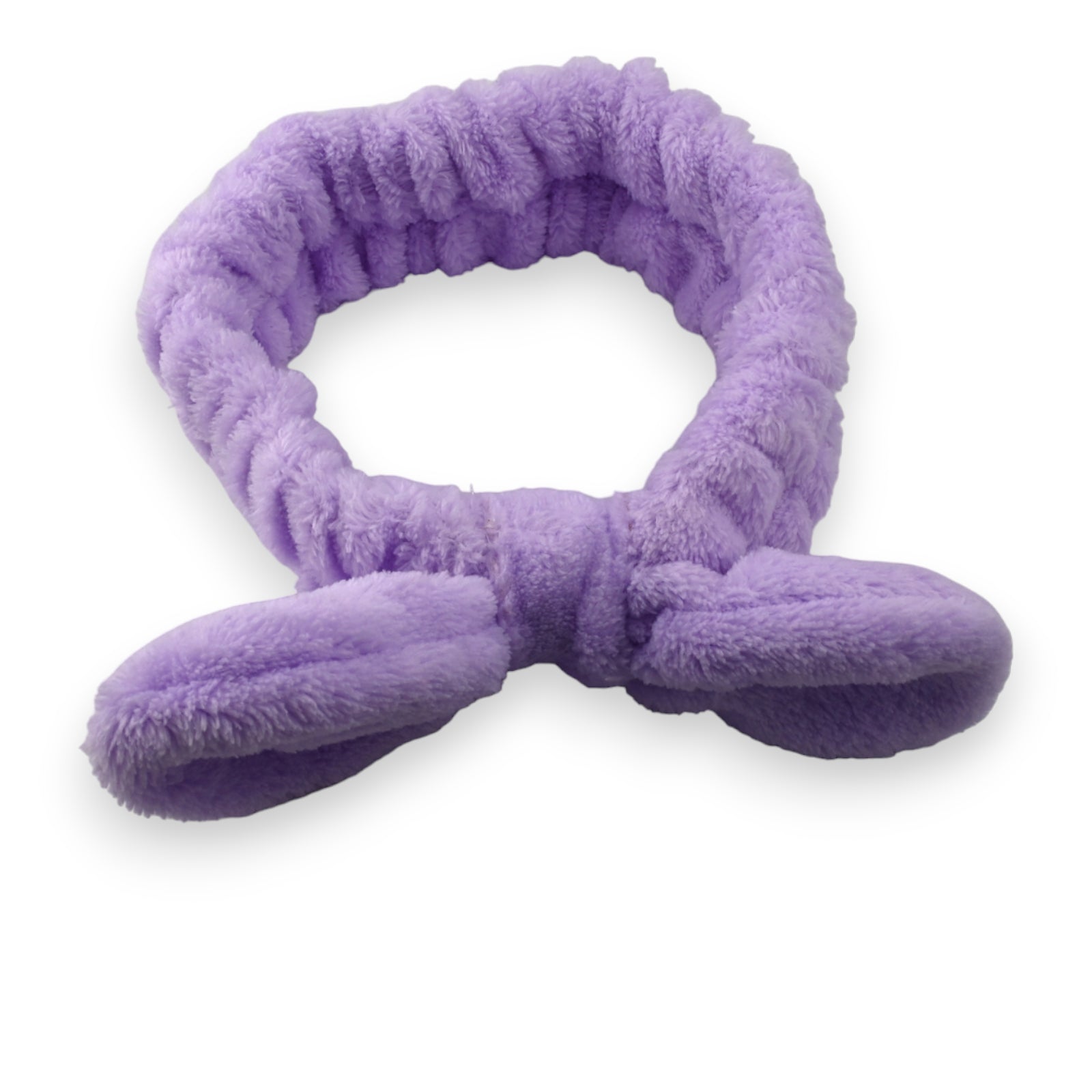 Flauschiges lila Stirnband mit Schleife, weich und dehnbar, für Make-up und Haarpflege geeignet