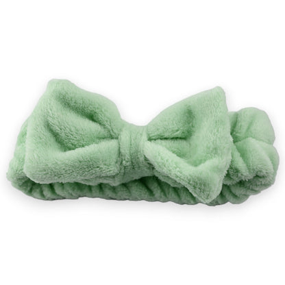 Flauschiges Stirnband in Mintgrün mit Schleife, weiches Kosmetik-Haarband für Frauen, Spa-Accessoire