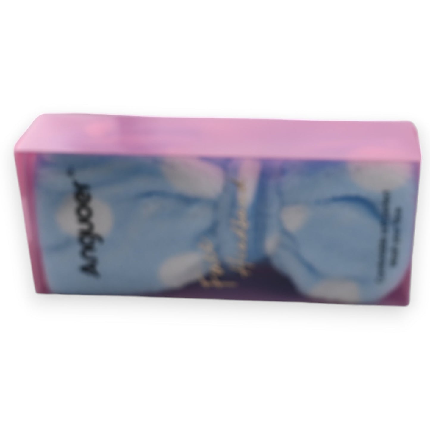 Rosa Box mit blauem Make-up-Stirnband, weiße Punkte, verschwommenes Produktbild für Frauen-Accessoire