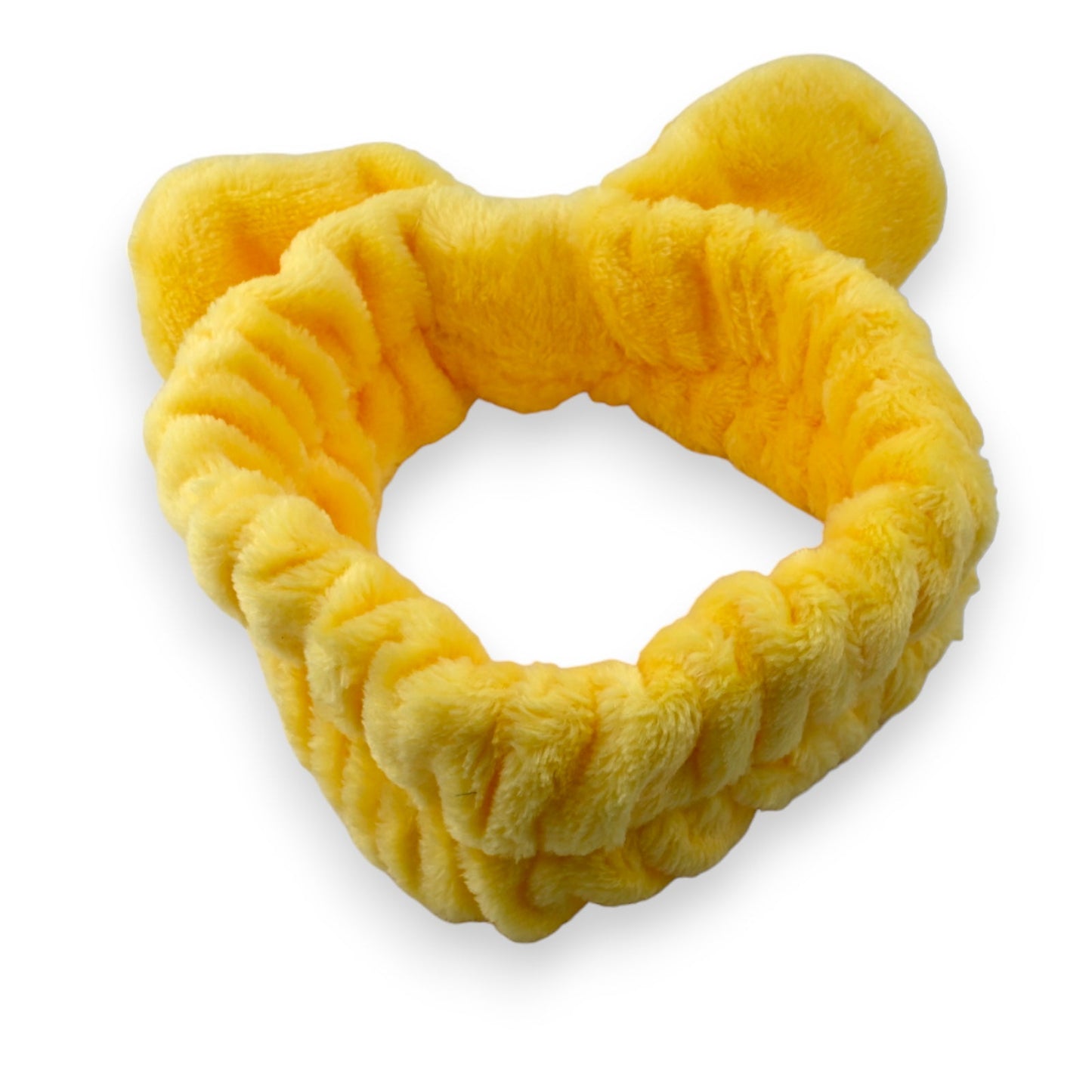 Flauschiges gelbes Stirnband aus Plüsch mit Polsterung, herzförmig gebogen, für Make-up und Haarpflege