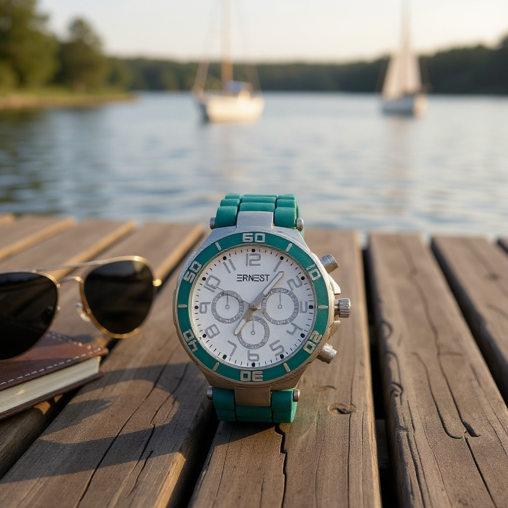 Silberne Halskette mit Sternanhänger und Toggle-Verschluss, vor orangem Hintergrund