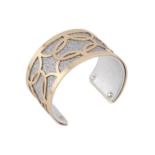 Armband Manschette, goldene Oberfläche, simuliertes Leder, silberne Pailletten und Silber