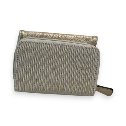 Elegante Geldbörse aus zweifarbigem Material: grauer Stoff und goldenes Leder, mit Reißverschluss, von Mélanie Paris