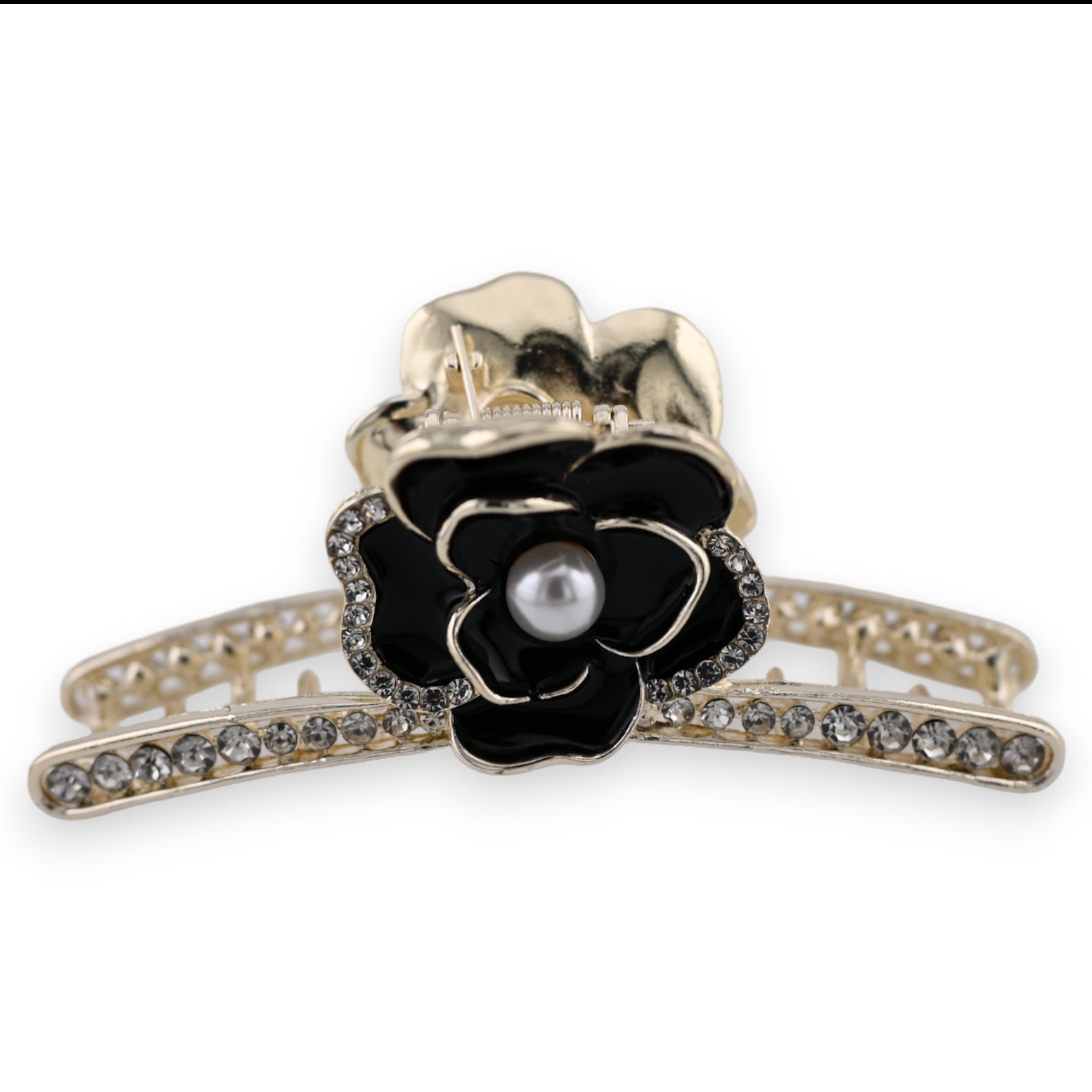 Goldene Rose schwarz und Strass Haarspange