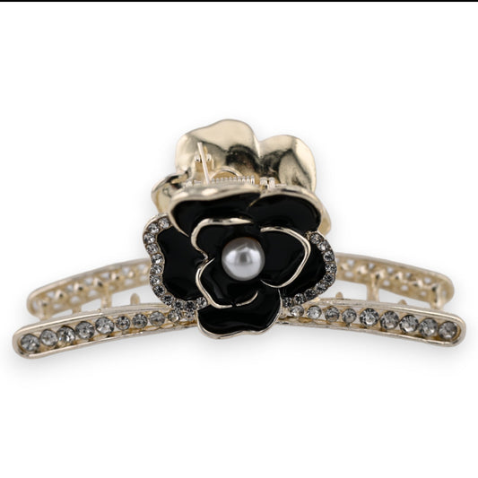 Goldene Rose schwarz und Strass Haarspange