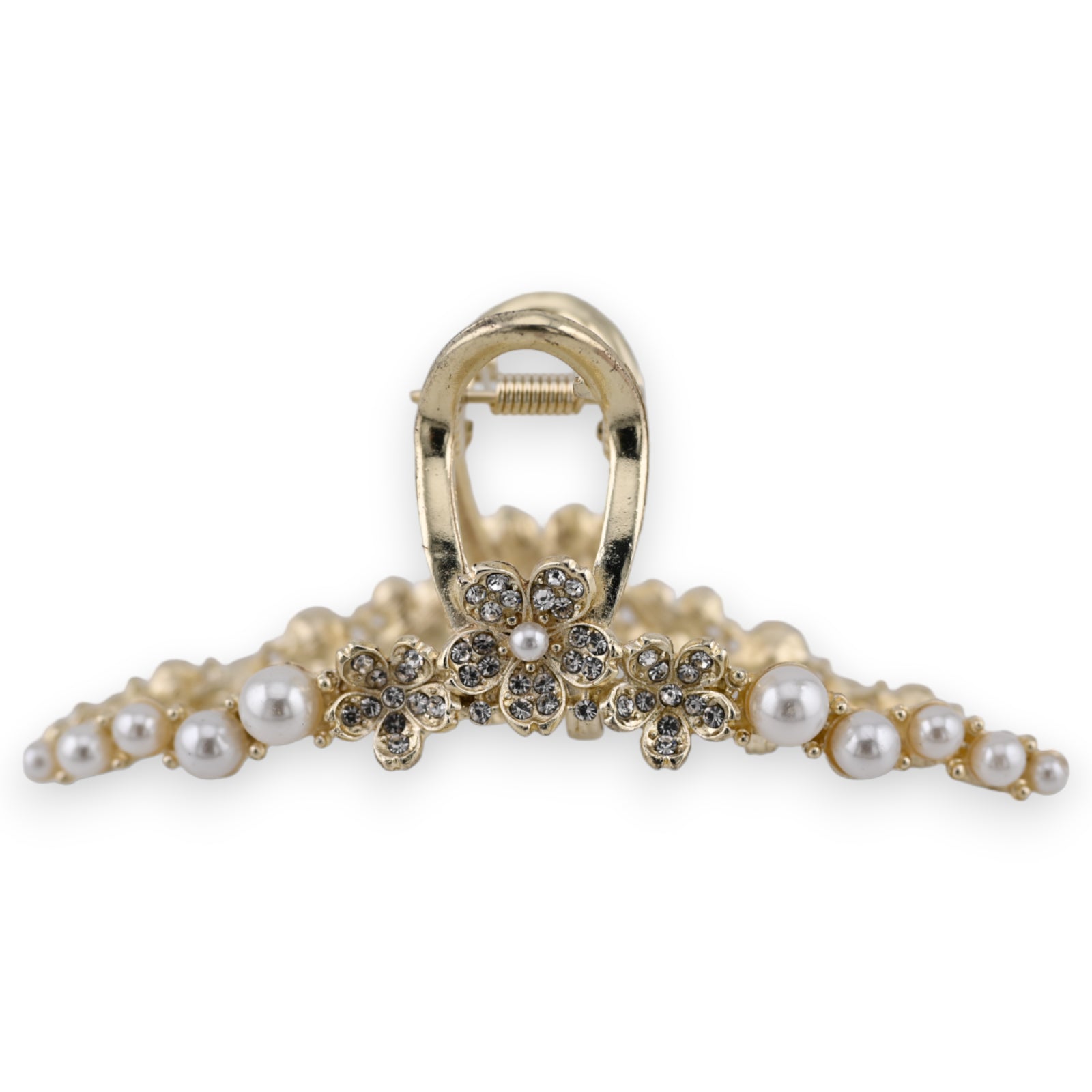 Goldene Haarspange mit 3 Strassblumen