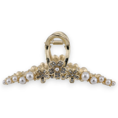 Goldene Haarspange mit 3 Strassblumen
