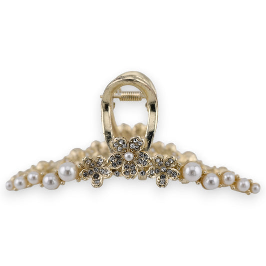 Goldene Haarspange mit 3 Strassblumen