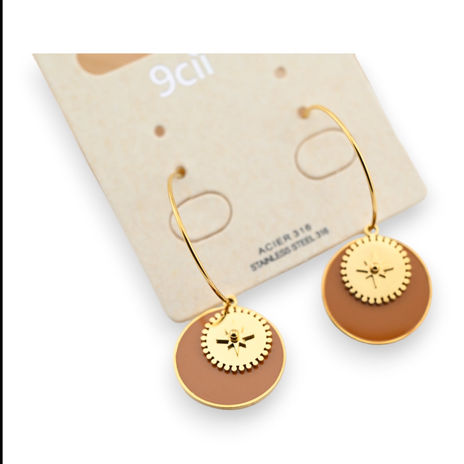 Hängeohrringe aus Stahl, camel und goldfarben