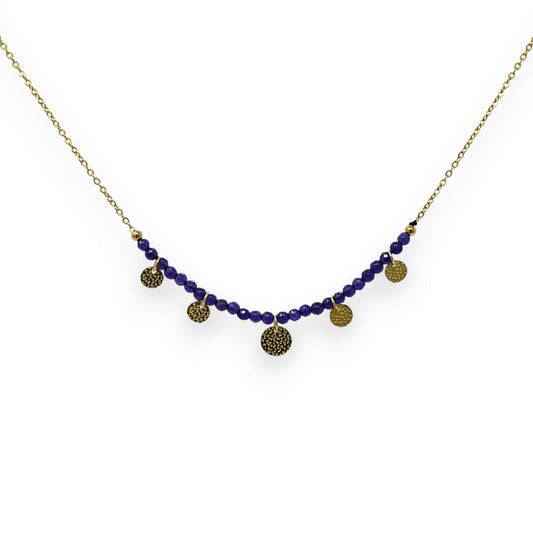 Goldener Stahlhalskette mit Amethyst Stein in Violett