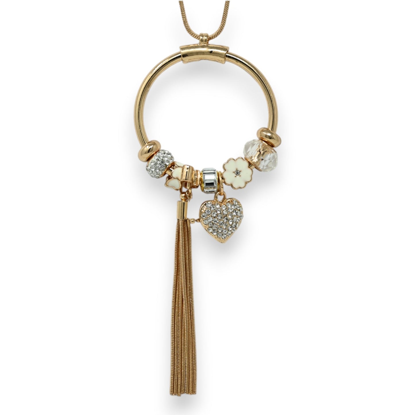 Langer goldener Fantasie-Halskette mit weißen Charms