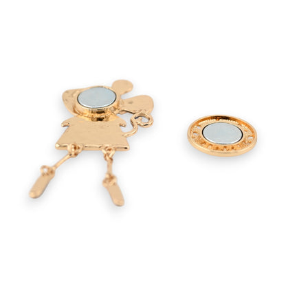 Goldene Magnetbrosche in Form einer niedlichen Maus mit braunem Magneteinsatz und separatem rundem Magnet-Gegenstück