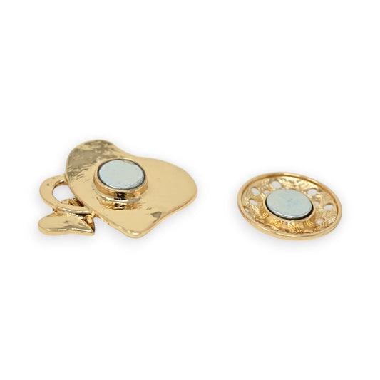 Goldene magnetische Brosche in Herzform und runde Brosche mit hellblauen Magneten, dekoratives Schmuckset