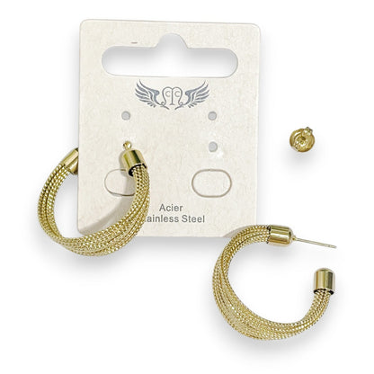 Geflochtene Mesh-Creolen Gold - Edelstahl-Ohrringe 2,7cm