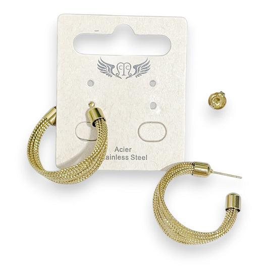 Geflochtene Mesh-Creolen Gold - Edelstahl-Ohrringe 2,7cm