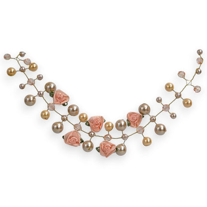 Goldene Blumen-Choker-Kette mit Perlen und Rosen