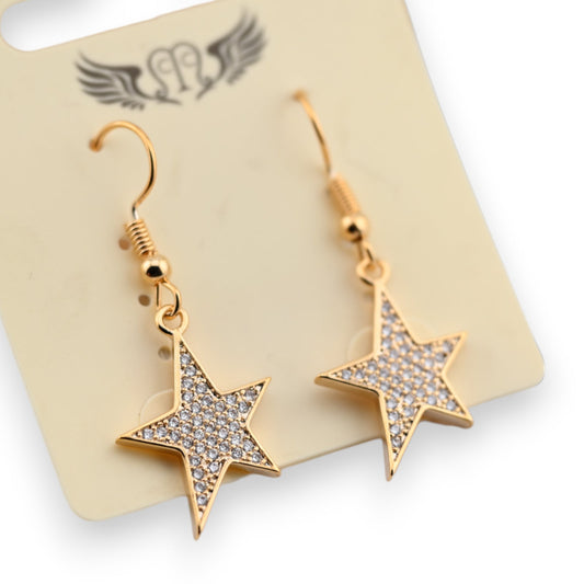 Fantasie-Ohrringe in Gold in Form eines Sterns mit Strass-Anhänger