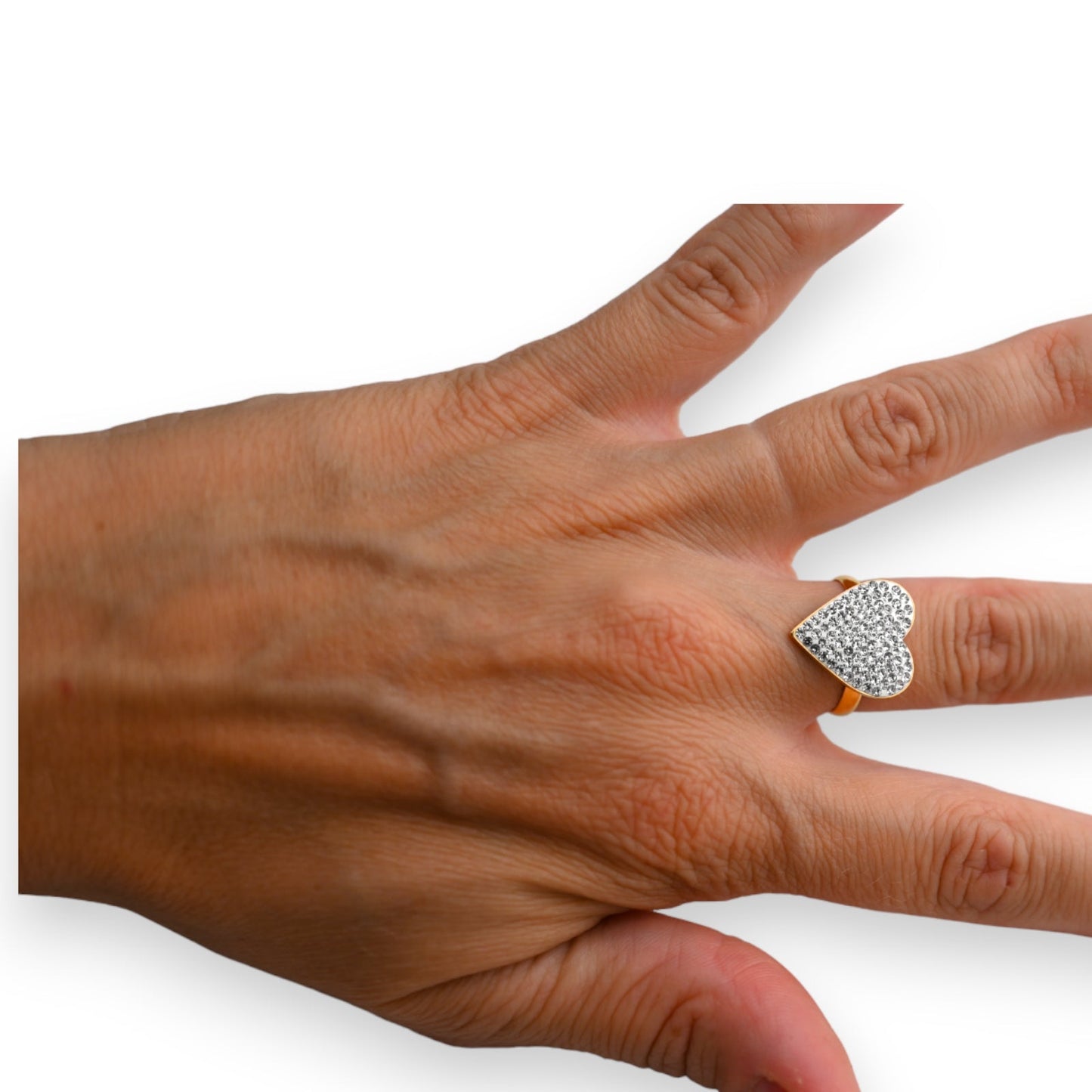 Goldener Stahlring mit Herz Strass