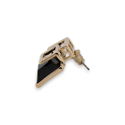 Goldener Ohrring mit schwarzem Dreieck-Stein, modernes Design, Stecker-Verschluss, Schmuckstück für Damen