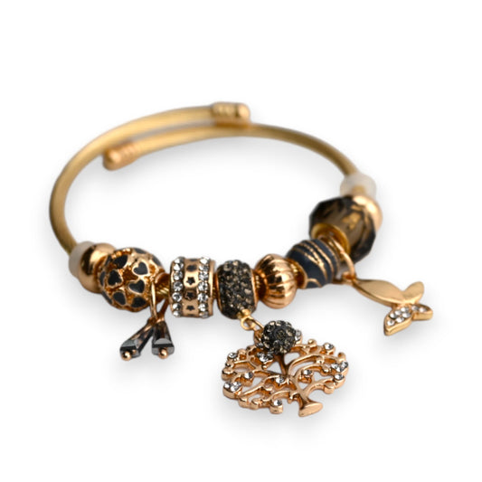 Stabiles Armband mit goldenen und grauen Lebensbaum-Charms