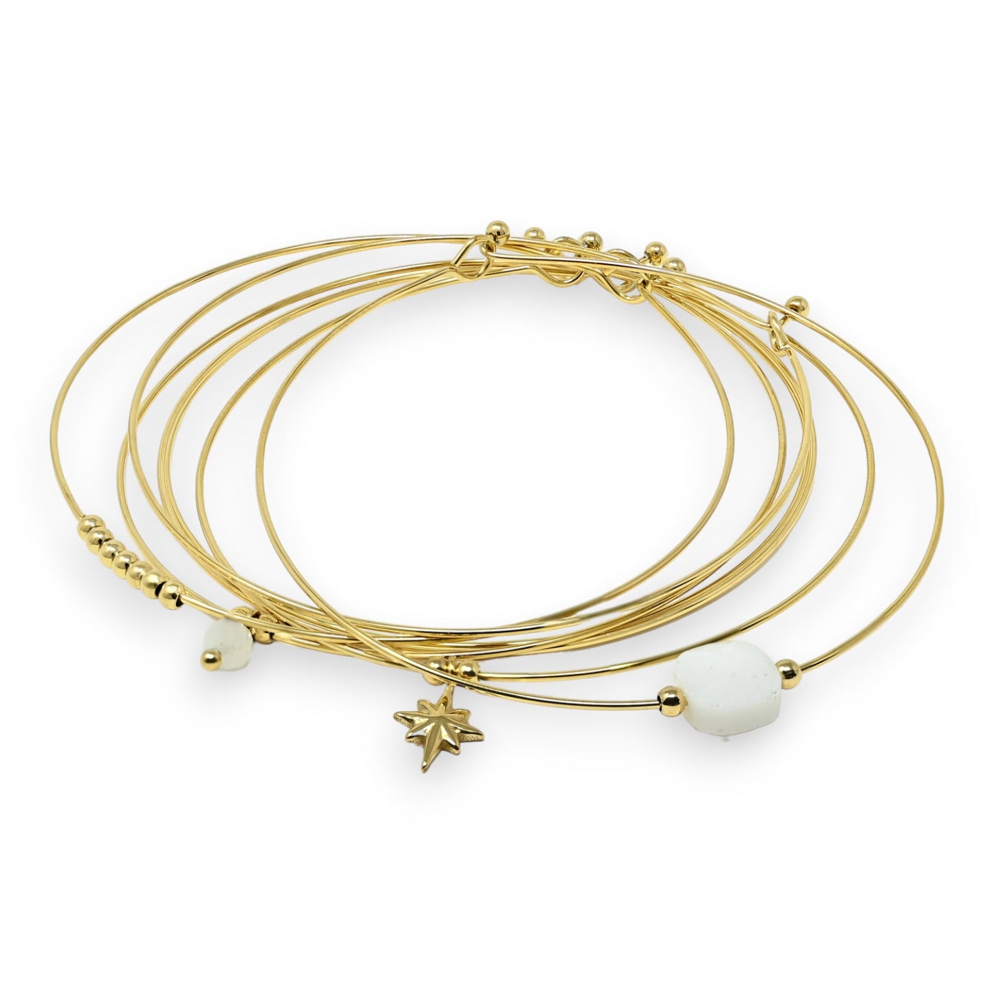 Armband aus vergoldetem Stahl 7 Armbänder Weißer Jade Stein